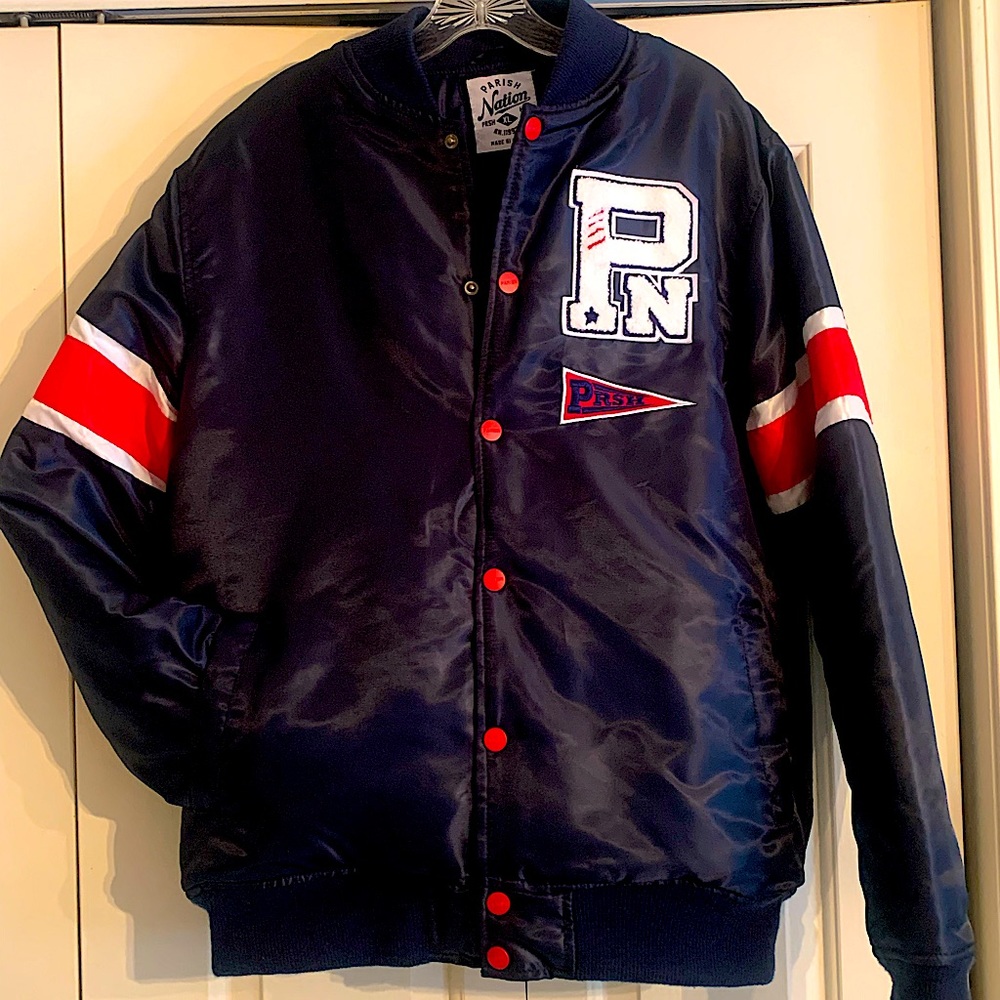 PARISH NATION LIGHTWEIGHT NAVY BLUE MENS RED BUTTON - UP JACKET